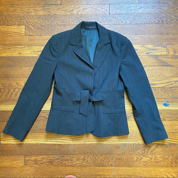 Theory charcoal gray wool single snap attached belt jacket size 6 - Picture 1 of 9